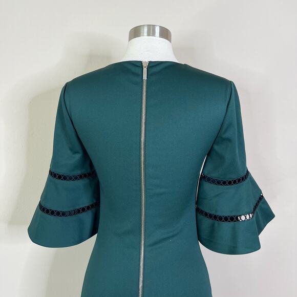 Ted Baker | Filnio Forest Green Bell Sleeve Fitted Sheath Cocktail Work Dress 2 - Picture 8 of 11
